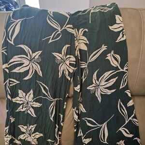 Angie Green and White Wide Leg Pants with Floral Design